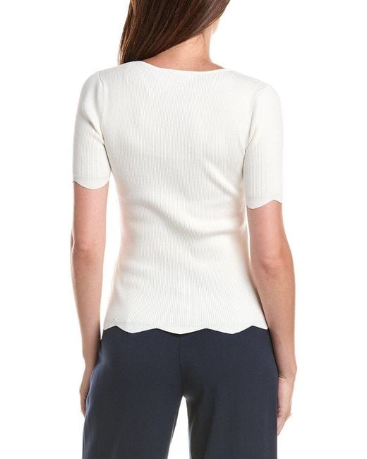 Tahari White Scallop Edge Pullover Sweater