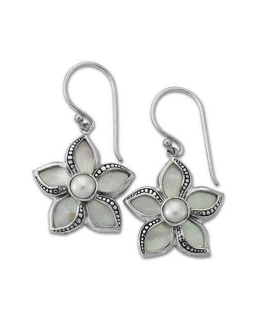 Samuel B. Metallic Silver Pearl Flower Earrings