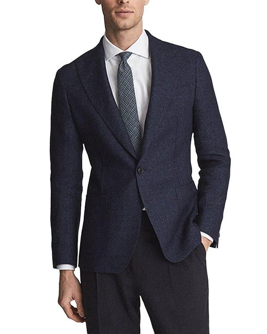 Reiss Blue Amalfi Wool & Linen-Blend Suit Jacket for men