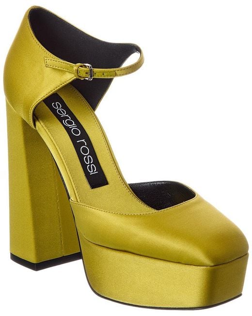 Sergio Rossi Yellow Alicia 80 Satin Platform Pump