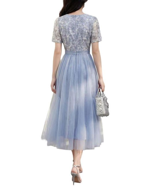 BURRYCO Blue Short Sleeve Midi Dress