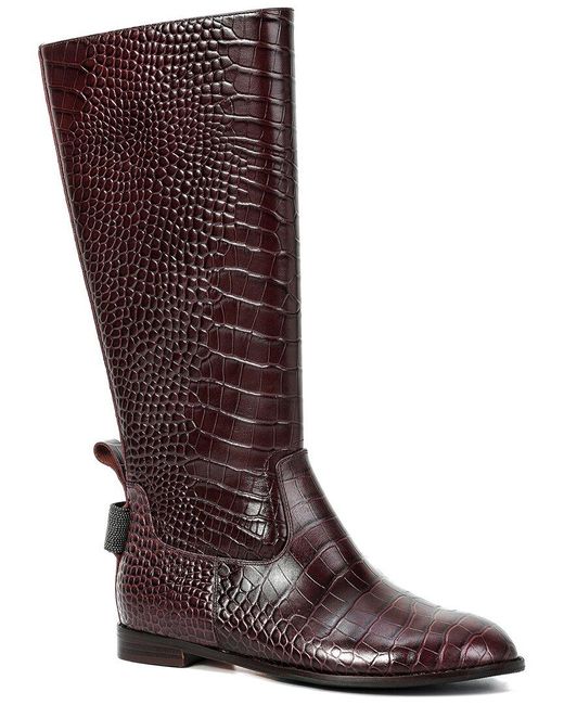 Tiffany & Fred Paris Red Embossed Leather Riding Boot