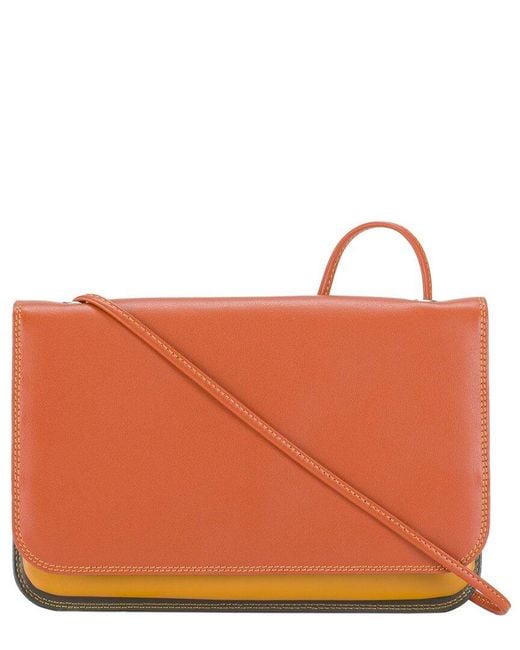 Mywalit Orange Full Flap Leather Shoulder Clutch