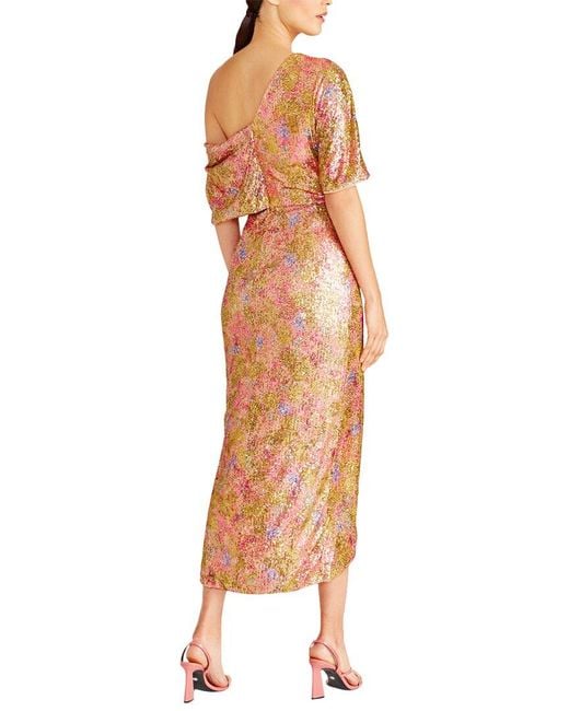THEIA Multicolor Jade Draped High Low Gown