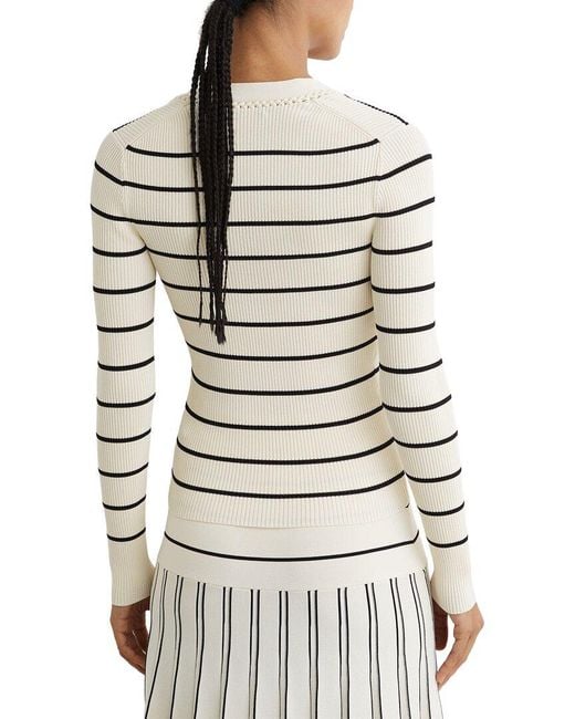 Reiss White Lauralee Stripe Craft Stitch Rib Knit Top