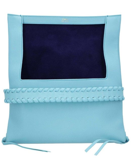 Chloé Blue Leather Mony Clutch Bag, Never Carried (Authentic Pre-Loved)