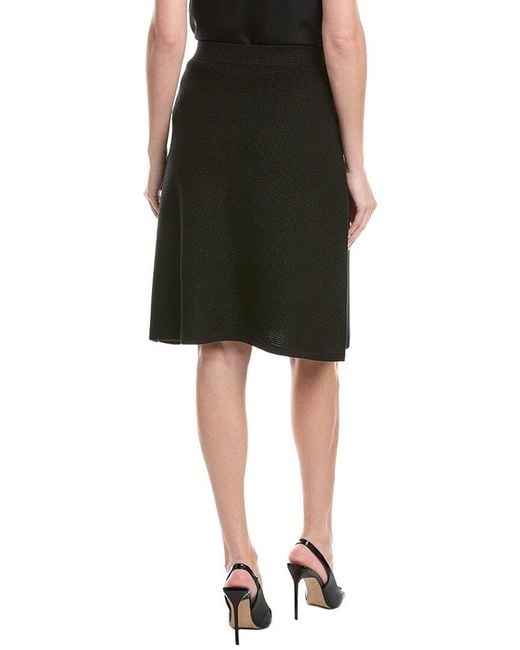 St. John Black Pique Pull-On A-Line Skirt
