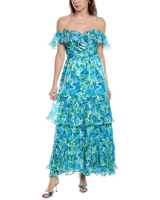 AMUR Blue Pia Pleated Midi Dress