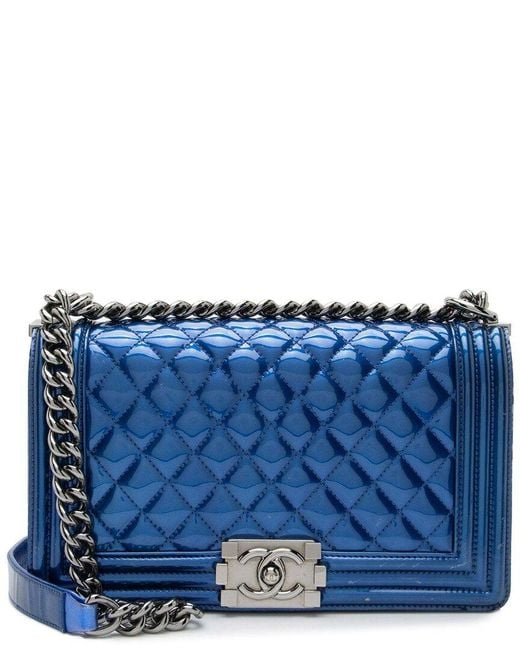Chanel Blue Patent Leather Old Medium Boy Bag (authentic Pre-loved)