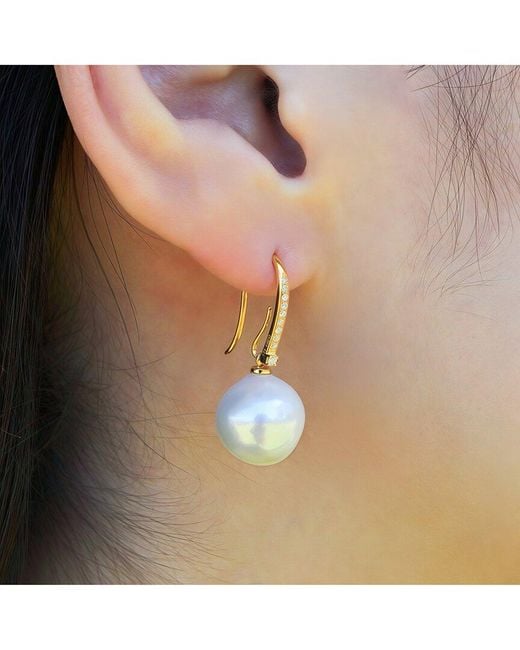 Kai Fine Jewelry Natural 14K 0.15 Ct. Tw. Diamond & 12-13Mm Pearl Drop Earrings