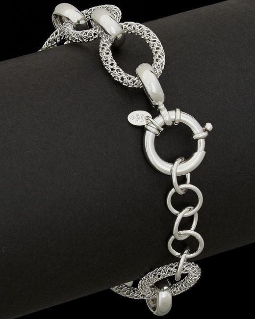 Italian Silver Black Mesh Oval Adjustable Link Bracelet