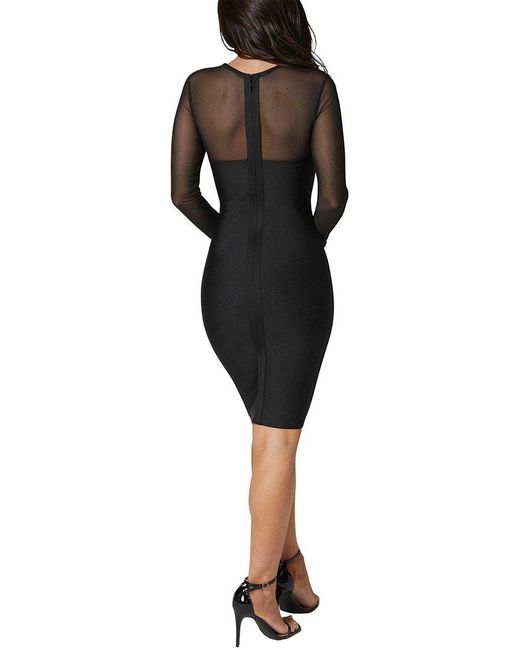 Bebe Black Long Sleeve Mesh Peek A Boo Bandage Dress