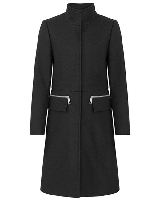 Reiss Black Macey Funnel Neck Zip Wool-blend Coat