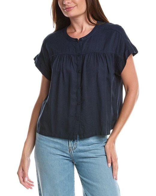 Splendid Blue Linen Blend Top