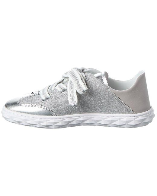 Jimmy Choo White Diamond Light Flex/F Glitter & Leather Sneaker