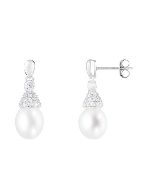 Splendid White 7.5-8Mm Pearl Cz Dangle Earrings