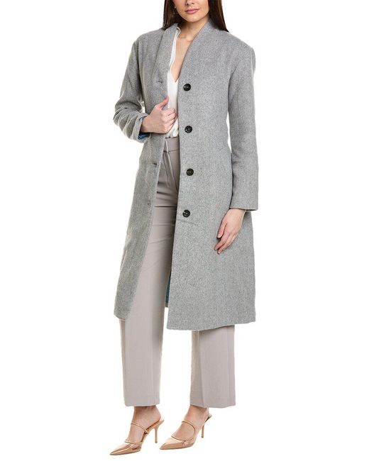 Avec Les Filles Gray Overlap Wool-blend Coat