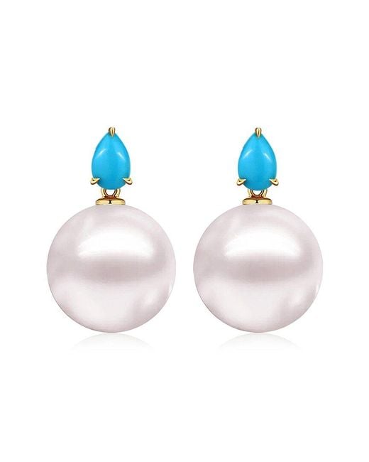 Kai Fine Jewelry Blue 14K 0.80 Ct. Tw. & 12-13Mm Pearl Drop Earrings