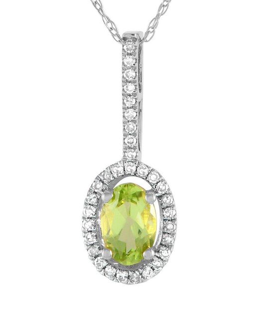 Gemstones White 14k 0.09 Ct. Tw. Diamond & Peridot Pendant Necklace