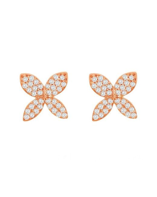 Suzy Levian Pink 14k Rose Gold 0.15 Ct. Tw. Diamond Marquise Flower Studs