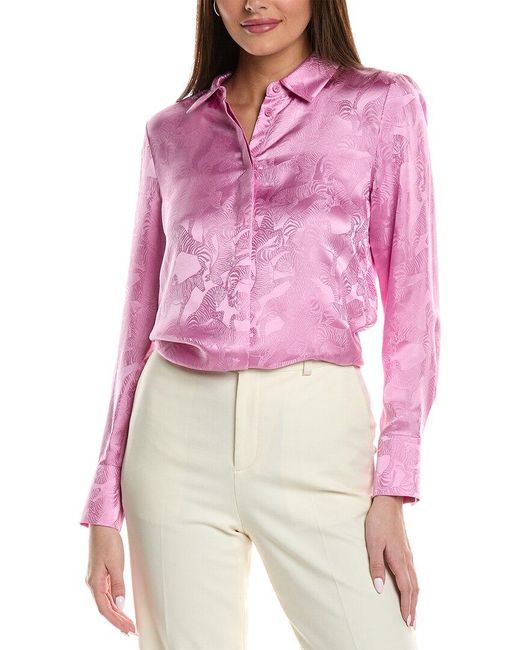Lafayette 148 New York Red Scottie Silk Blouse