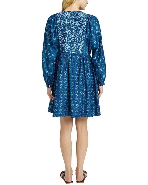 Faherty Brand Blue Solstice Silk-Blend Mini Dress