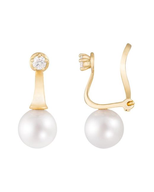 Splendid White 14K 0.10 Ct. Tw. Diamond & 7-7.5Mm Pearl Drop Earrings