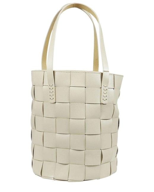 Dragon Diffusion White Box Weave Round Leather Bucket Tote