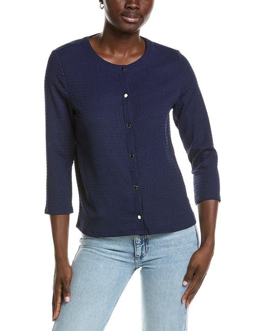 Jones New York Blue Seabreeze Crinkle Cardigan