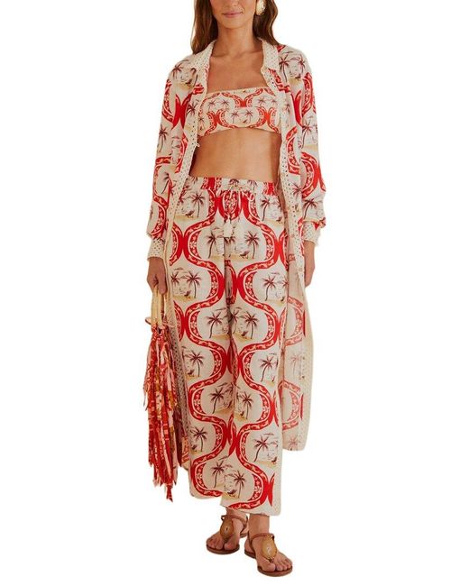 Farm Rio Red Linen-blend Summer Beach Pant
