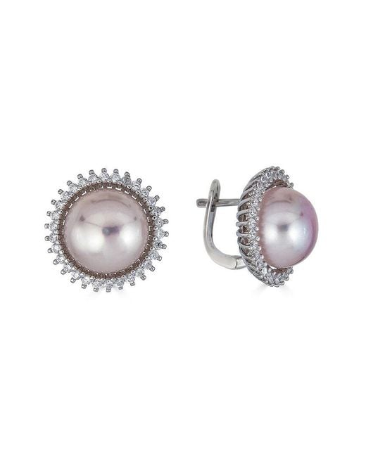 Belpearl Metallic Silver 120-11mm Freshwater Pearl Cz Earrings