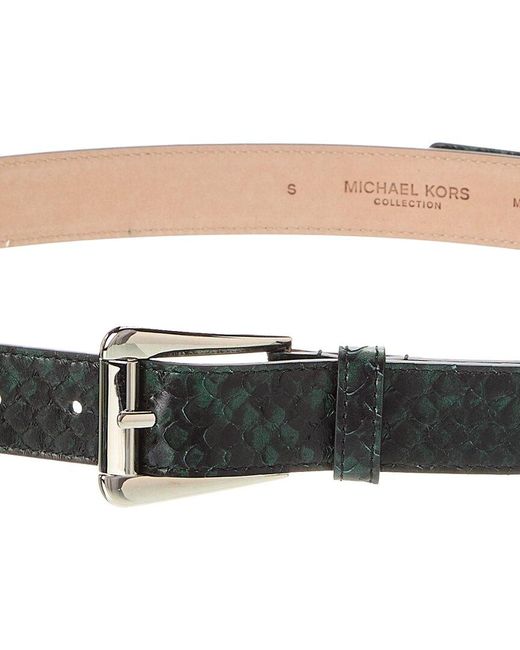 Michael Kors Green Collection Trapezoid Snake-Embossed Leather Belt