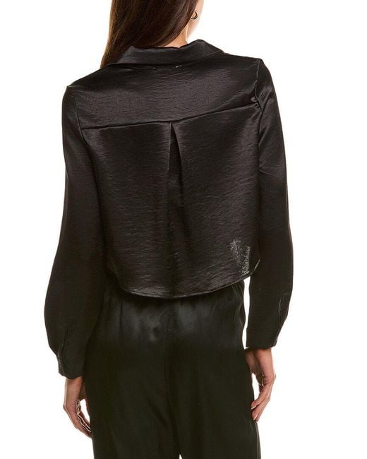 LUXE ALWAYS Black Satin Crop Blouse