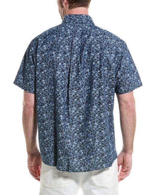 Brooks Brothers Blue Chambray Floral Regular Linen-blend Shirt for men