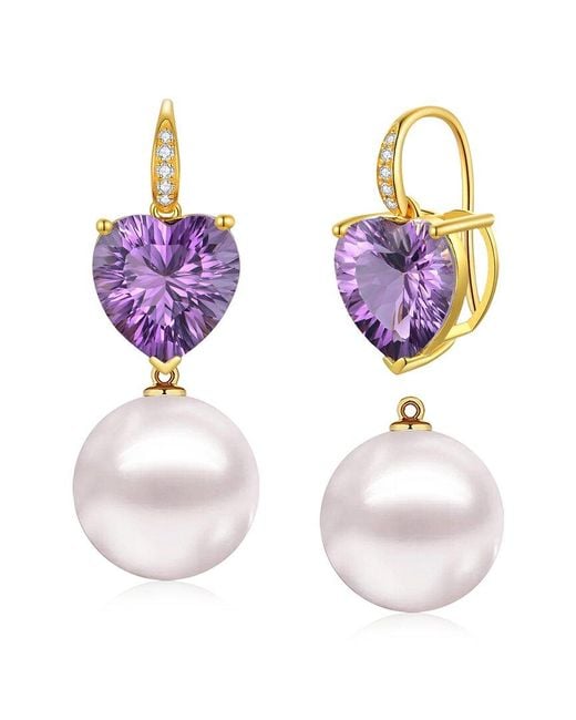 Kai Fine Jewelry Purple 14K 7.25 Ct. Tw. Diamond & Amethyst & 12-13Mm Pearl Drop Earrings