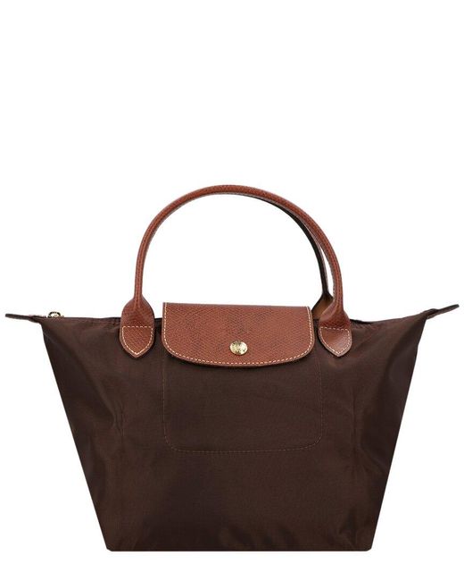 Longchamp Le Pliage Original Small Canvas Leather Bag in Brown Lyst UK