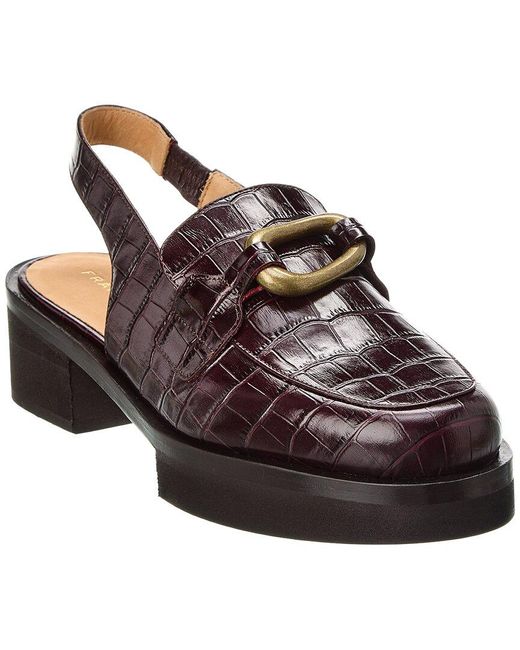 FRAME Brown Le Begonia Croc-embossed Leather Slingback Loafer