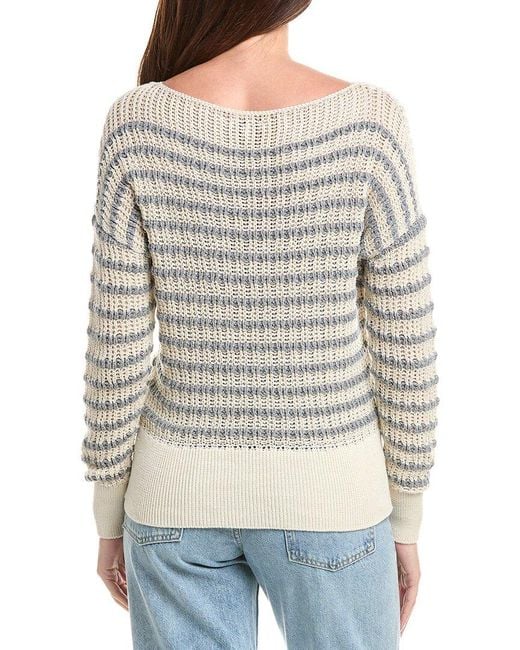 Lafayette 148 New York Gray Stripe Linen-Blend Sweater