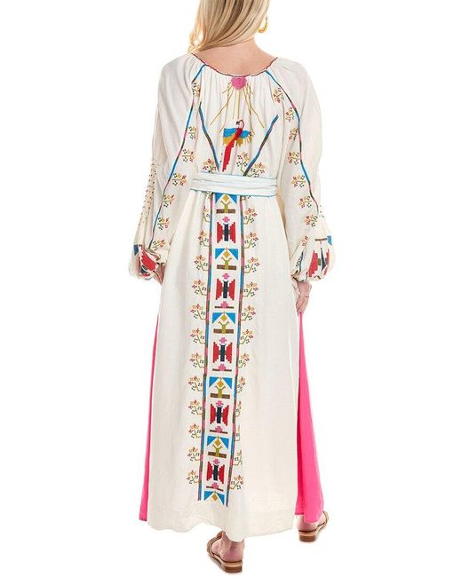 Farm Rio White Macaw Linen-blend Maxi Dress