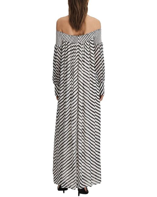 Reiss White Fabia Bardot Stripe Maxi Dress