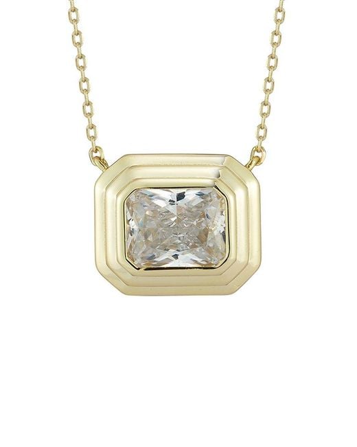 Glaze Jewelry White 14K Plated Cz Ribbed Solitaire Necklace