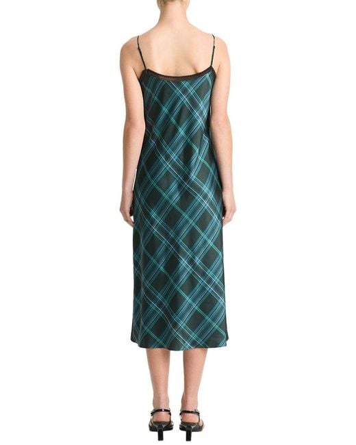 Vince Green Plaid Lace-Trim Slip Dress