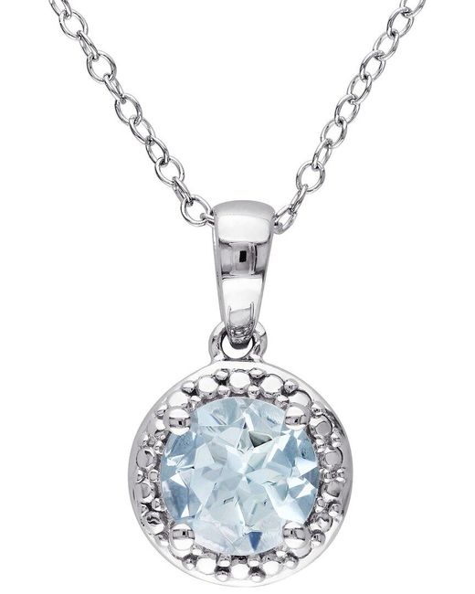Rina Limor Blue Silver 1.15 Ct. Tw. Aquamarine Halo Pendant Chain Pendant Necklace