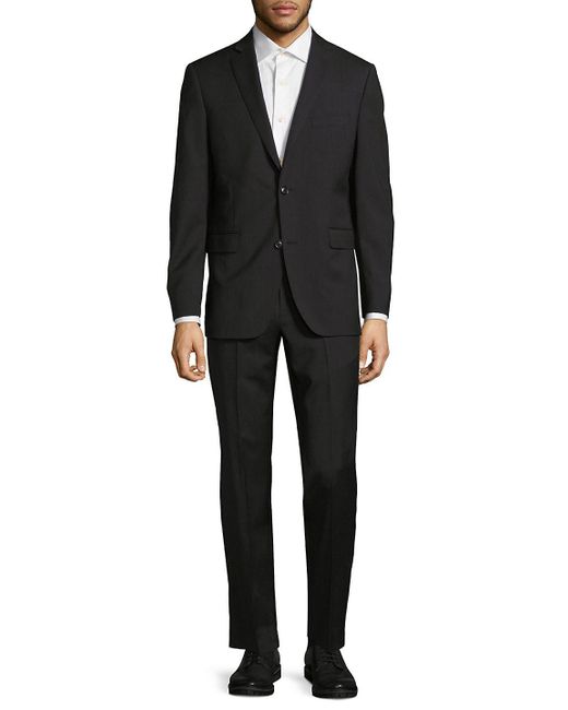 Saks Fifth Avenue Gray Extra Slim Fit Solid Wool Suit for men