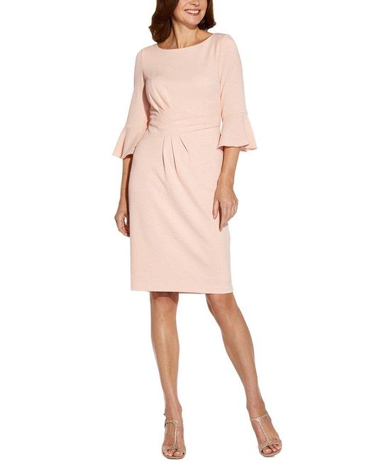 Adrianna Papell Natural Sheath 3/4-sleeve Solid Dress