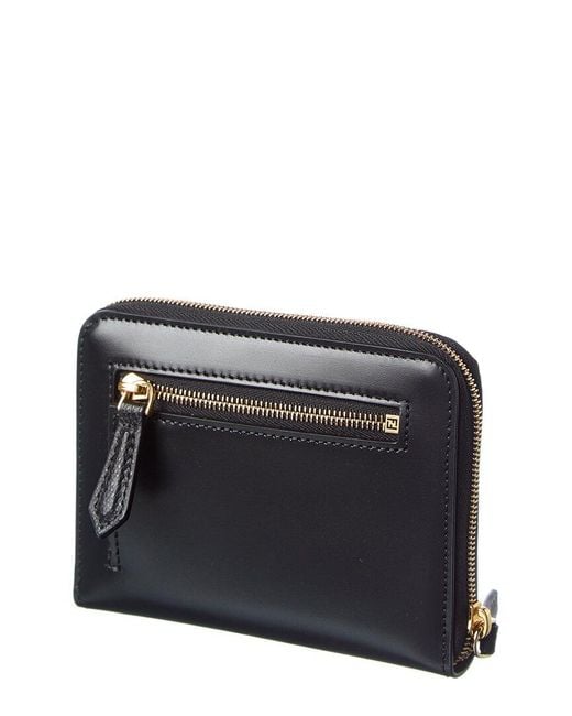 Fendi Black Ff Diamonds Leather Zip Around Medium Wallet