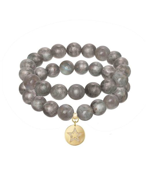 Rachel Reinhardt Jewelry Metallic 14K Over Labradorite Cz Star Medallion Stretch Bracelet