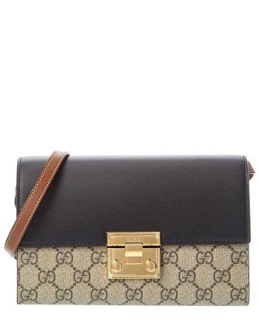 Gucci Gray Gg Supreme Canvas & Leather Wallet On Chain