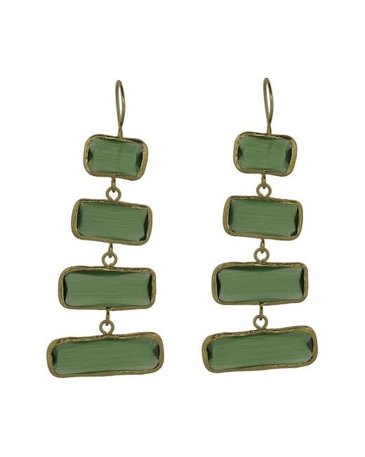 Ebru Jewelry Green Plated Cat Eye Dangle Earrings