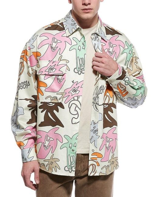 Palm Angels Gray Denim Print Overshirt for men